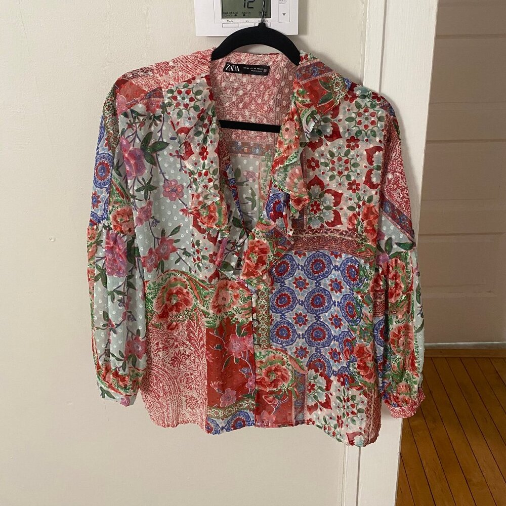 Zara Floral Shirt, Size XS
